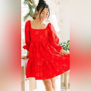 Shop the Mint Think It Through Red Babydoll Dress Size Small